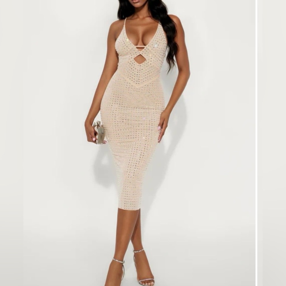 Tan Rhinestone Dress Size M